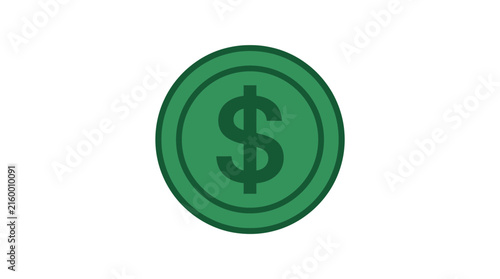 Green Coin with Dollar Sign Isolated