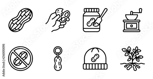 Peanut icons collection outline solid styles, UI and web interface.