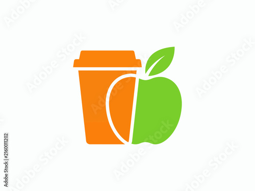Takeaway coffee cup with fresh green apple and leaf illustration vector icon