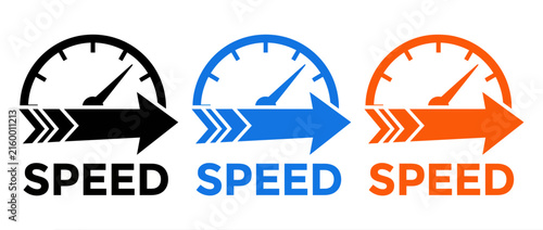 Three progressive speedometer icons showing increasing speed with bold arrows and text label