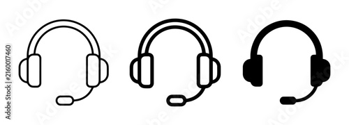 Headset Icons, Communication Symbols, Support Service Graphics