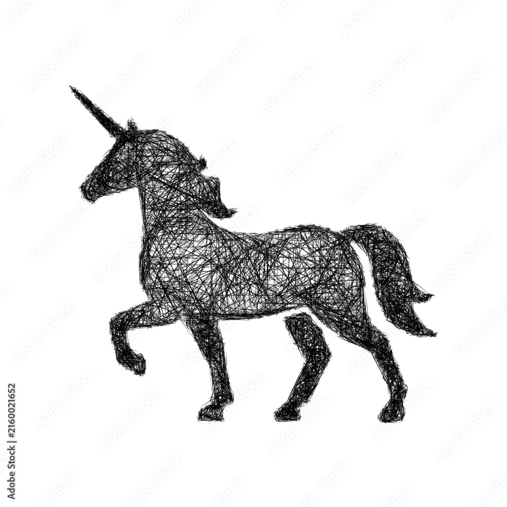 Fototapeta premium Black and white sketch unicorn icon design