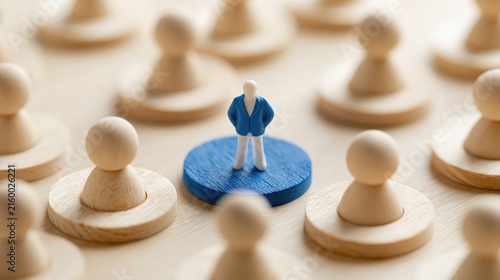 Tiny business leader standing above a network of delegated team members