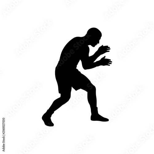 Obraz na płótnie Boxer Aggressive Low Guard Stance Vector Silhouette