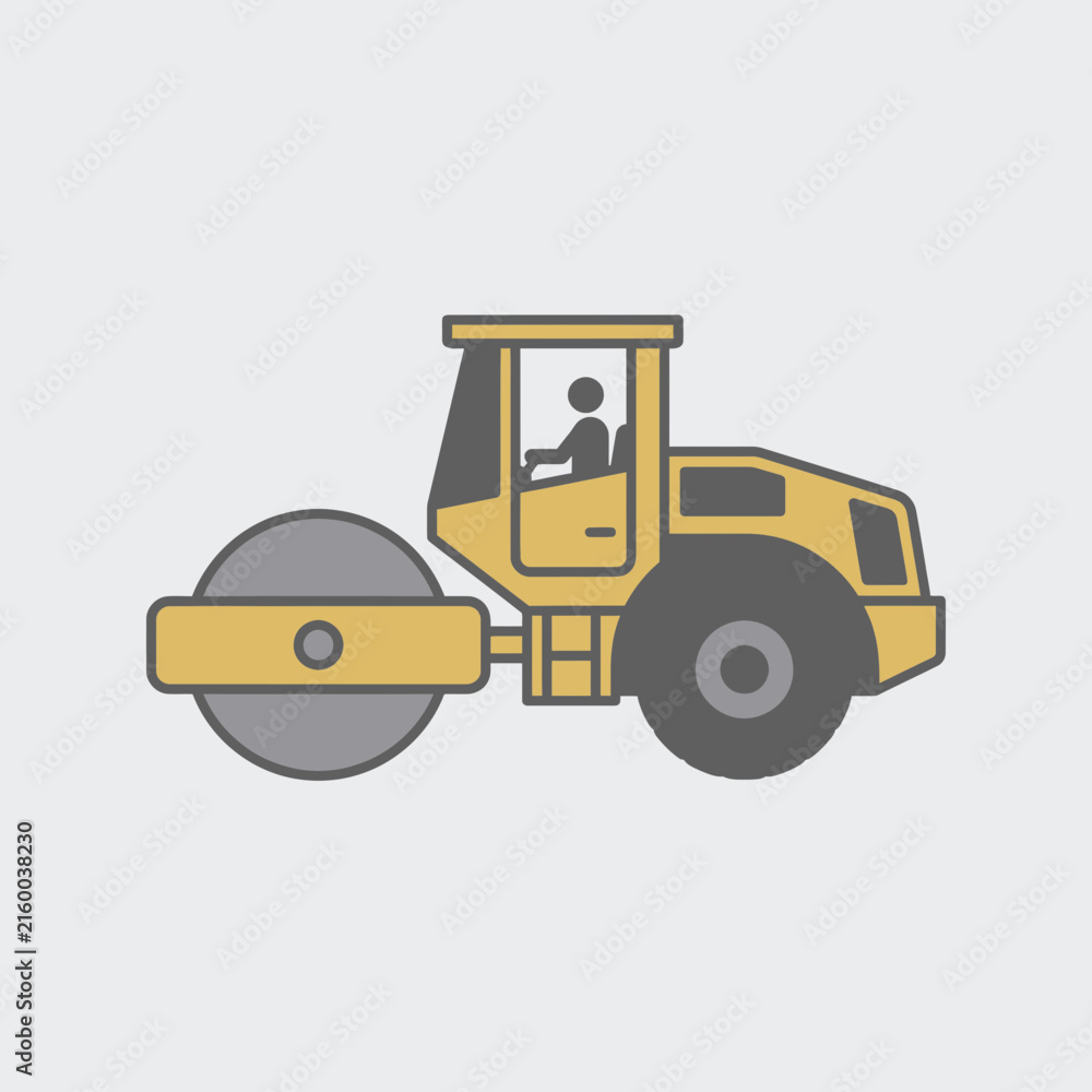 Naklejka premium Vector Illustration Of Road Roller Machine Flat Design Style