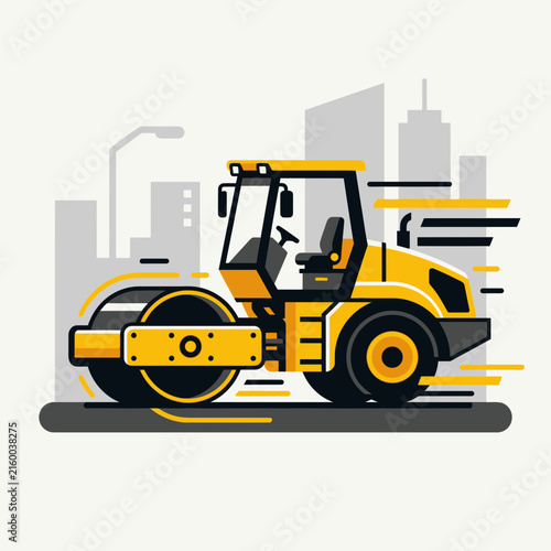 Vibrant Yellow Road Roller Machines Working On City Construction Projects
