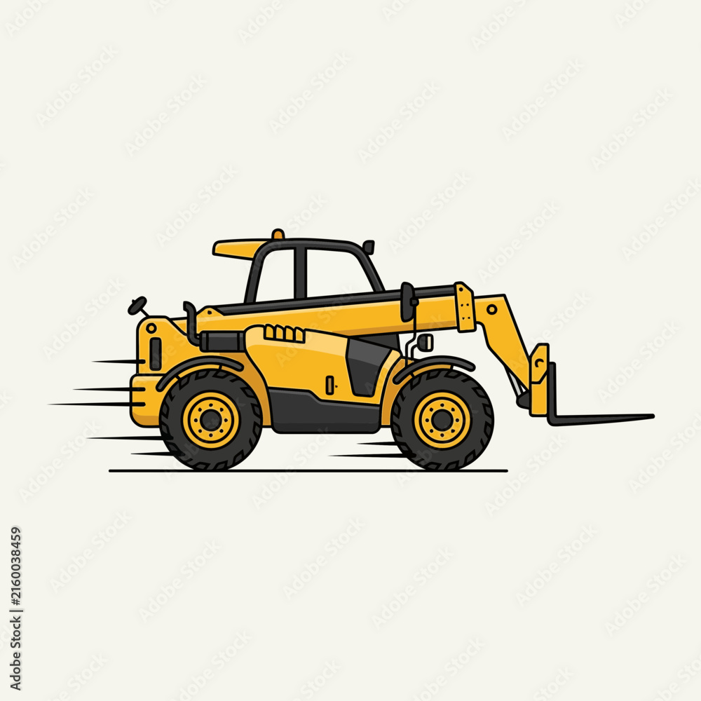 Fototapeta premium Vector Illustration Of A Fast Telehandler Machine In Motion