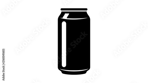 Black silhouette of aluminum beverage can in flat vector style for drink packaging labels and