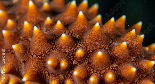 Close-up of spiky brown sea urchin.