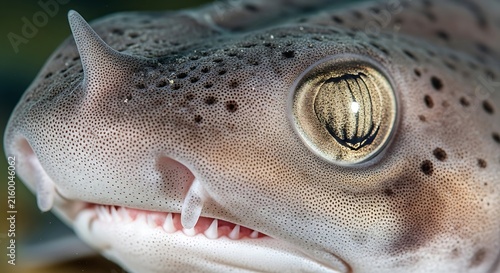Close-up of spotted fish head.