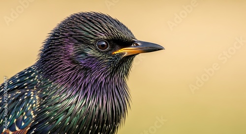 Closeup of starling bird profile portrait.