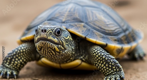 Close-up of turtle on ground.
