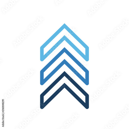 Blue triple chevron arrow icon pointing upwards