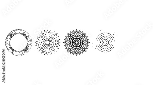 Abstract geometric shapes set with clean lines and bold colors featuring triangles, circles, and squares with gradients and sharp edges