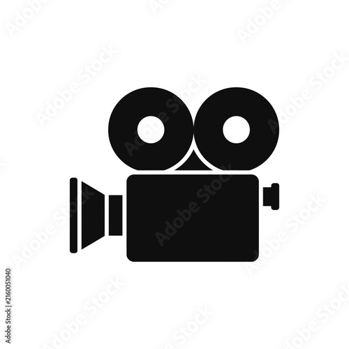 Black silhouette of classic cinema movie camera icon.