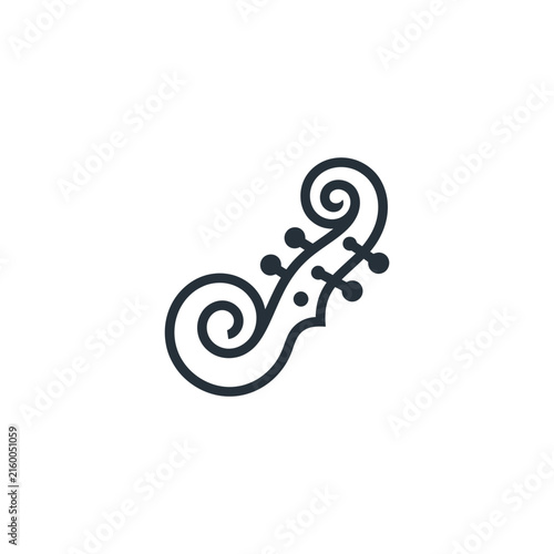 Black swirl flourish icon or musical instrument head.