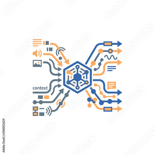Central network node with data flow lines