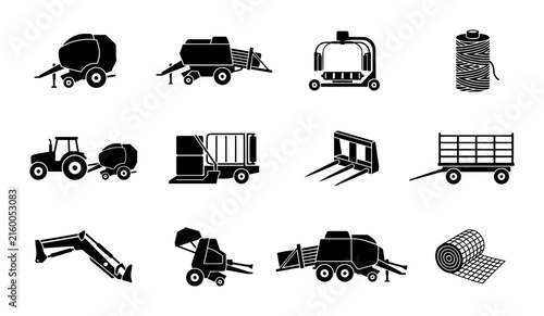 Foto Agricultural Machinery Icons, Farming Equipment Vector Set, Rural Industry Machi