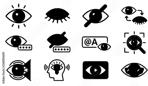 Bild auf Leinwand Eye visibility privacy and password reveal conceal line vector icon collection