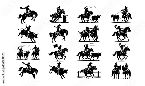 Cowboy and cowgirl rodeo vector silhouettes collection