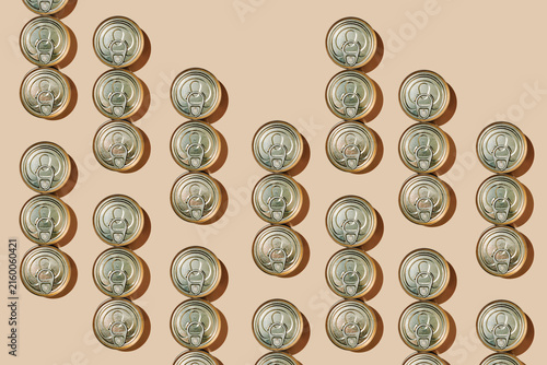 repeating pattern of unopened food cans
