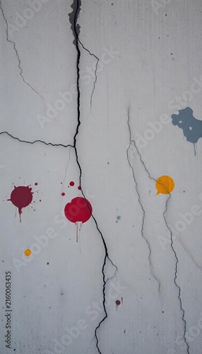 Distressed concrete wall with rough texture and faded paint splotches, conveying decay and urban grit,  decay,  grimy