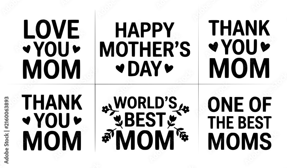 Fototapeta premium Mothers Day typography quote collection with love you mom and best mom phrases vector design