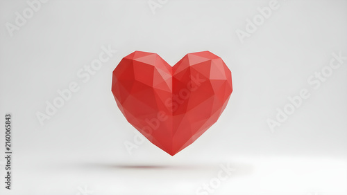 Geometric Low Poly Red Heart Shape Symbolizing Love and Modern Romantic Passion in a Minimalist Digital 3D Art Design Concept