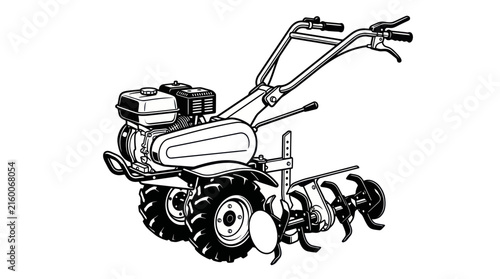 Walk-Behind Tractor Tiller Vector Illustration