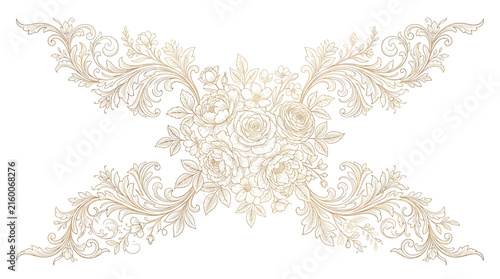 Luxurious golden floral bouquet with ornate acanthus scrolls