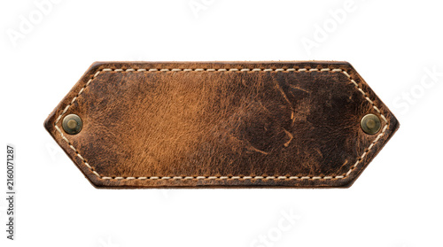 Blank leather label with metal rivets isolated on transparent background