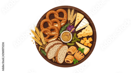 Isolated Appetizer Platter with Bread and Cheese