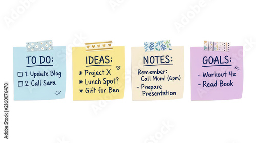 Sticky notes on transparent background