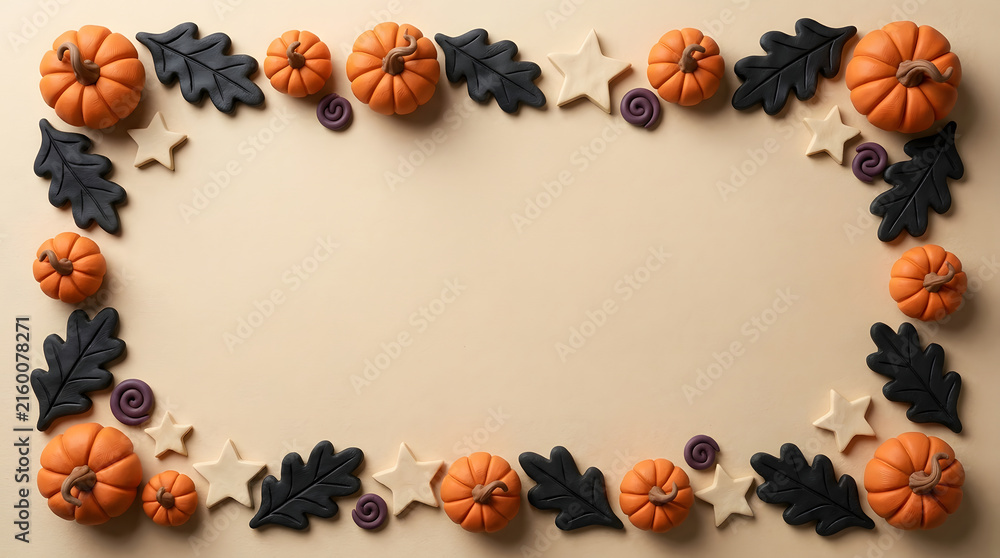 Fototapeta premium A charming halloween border featuring miniature pumpkins and dark moody foliage for seasonal designs