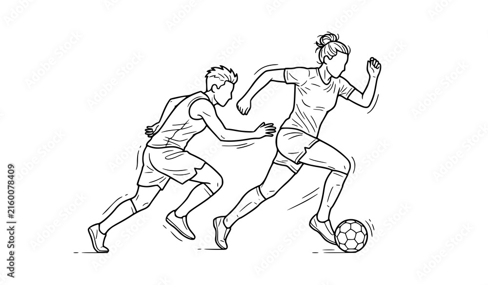 Fototapeta premium Dynamic sketch of two soccer players in action during a competitive match