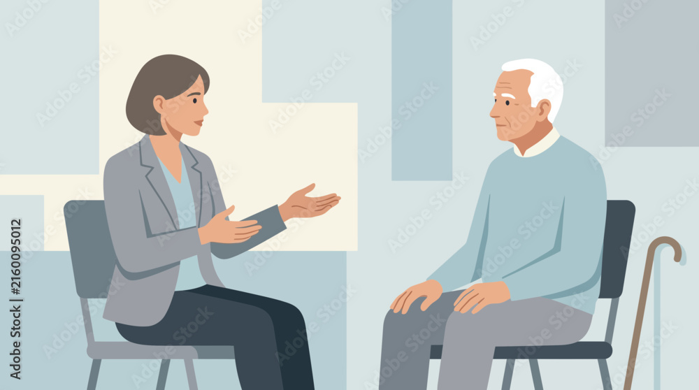 Obraz premium Doctor consulting elderly patient, healthcare conversation, transparent background