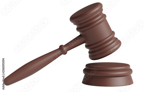 Canvas Print Classic wooden gavel (hammer) angled toward a rectangular sounding block
