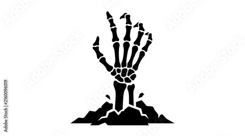 Bild auf Leinwand A black silhouette of a skeleton hand reaching out from the ground