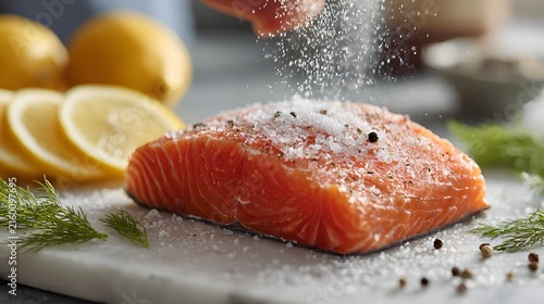 salmon steak with lemon