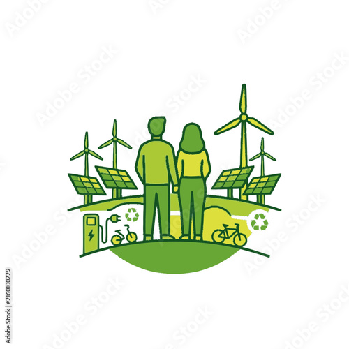 Green Renewable Energy Concept with Wind Turbines and Eco-Friendly Technology