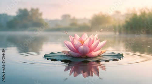 Pink lotus floating on water