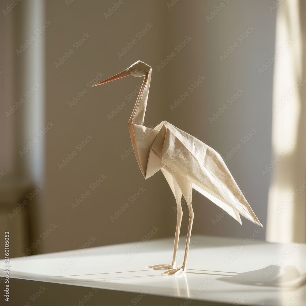Naklejka premium Close-up of a handcrafted origami stork with precise folds