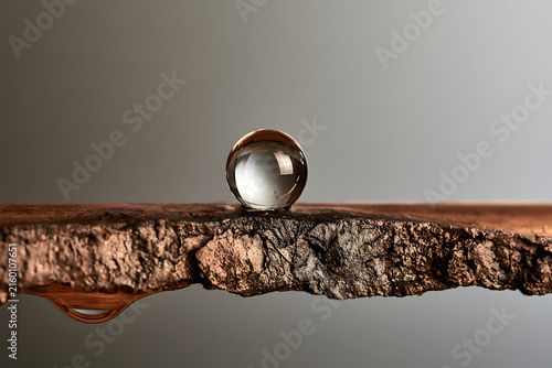 A pristine water droplet rests on a rough, textured surface, with another drop poised to fall, against a smooth gradient background.