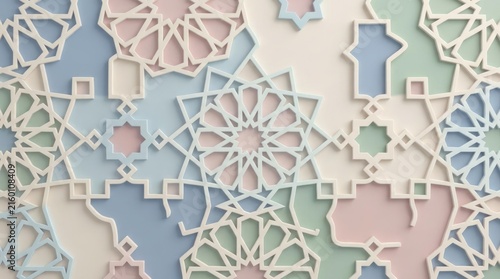 Pastel 3D geometric Islamic pattern wall art