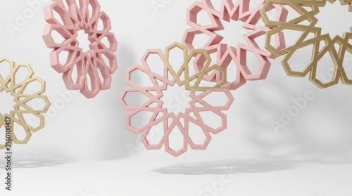 Pastel geometric Islamic paper pattern wall decor.