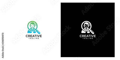 Professional Recruitment and Talent Search Logo Design Featuring a Person Within a Magnifying Glass Icon for Corporate Branding