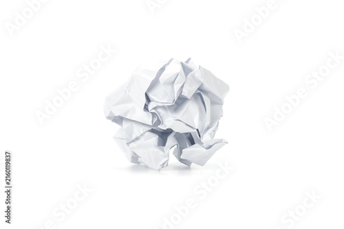 Картината върху платно Crumpled white paper ball isolated with large copy space.