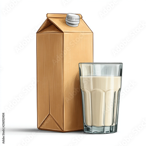Fresh milk carton package alongside a tall glass filled with delicious dairy beverage