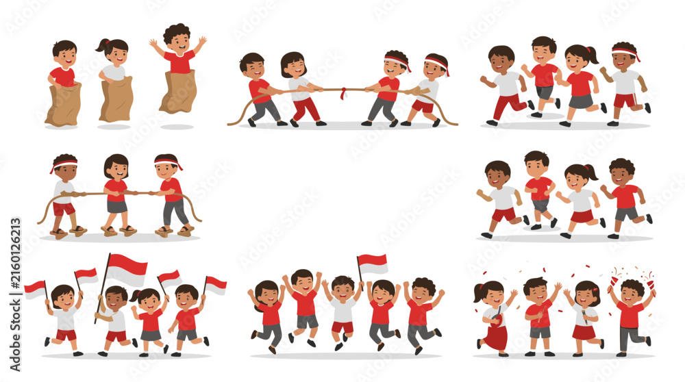 Fototapeta premium Children playing traditional games for indonesia independence day