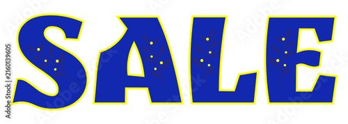 Blue and yellow Sale word letters layout template with floral pattern ornament for retail store shopping discount promotion advertisement design